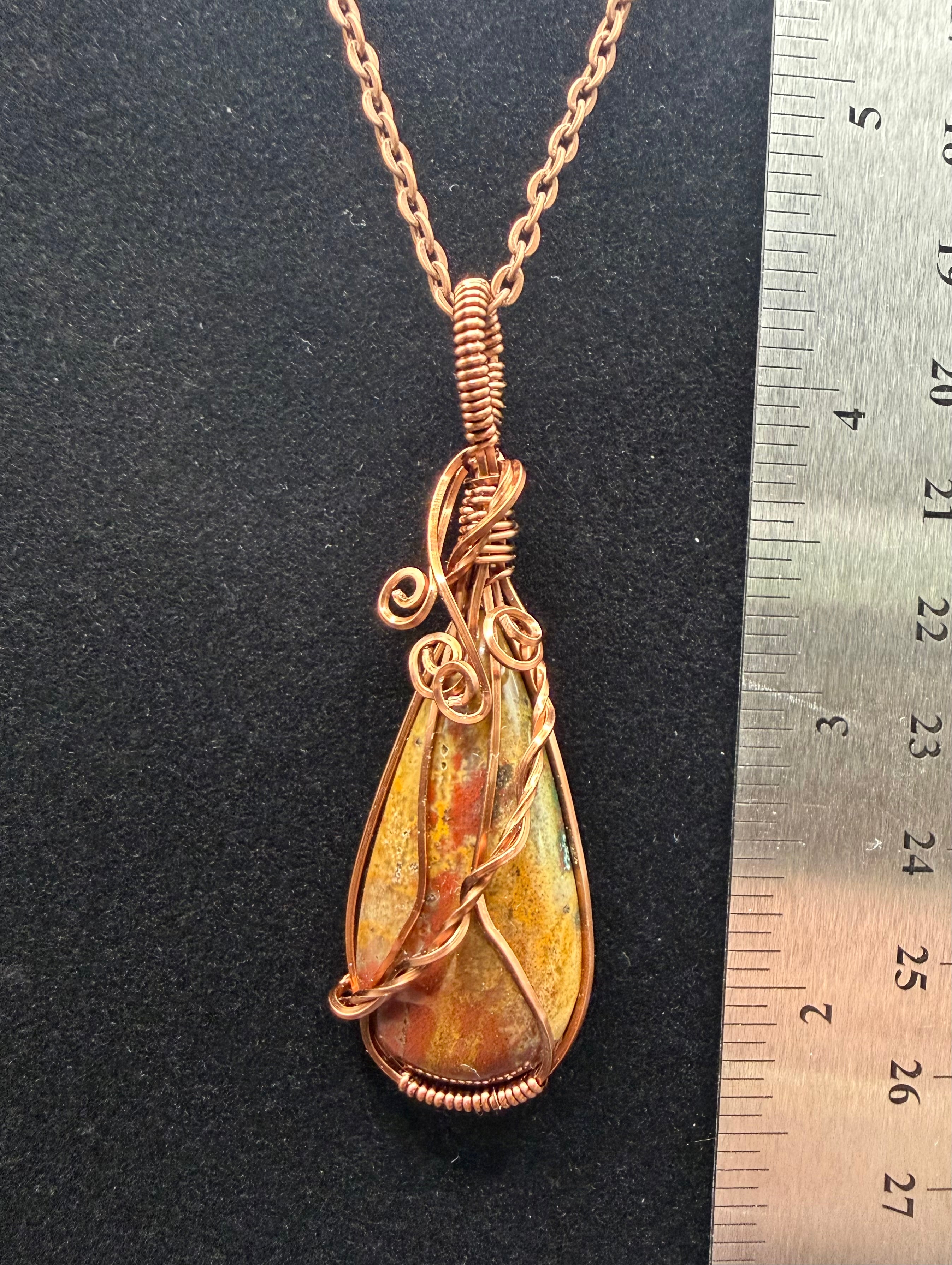 Antiqued Copper Wire-Wrapped Earthy Jasper Pendant
