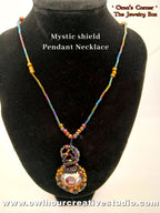 Mystic Shield beaded pendant necklace - multicolor beads