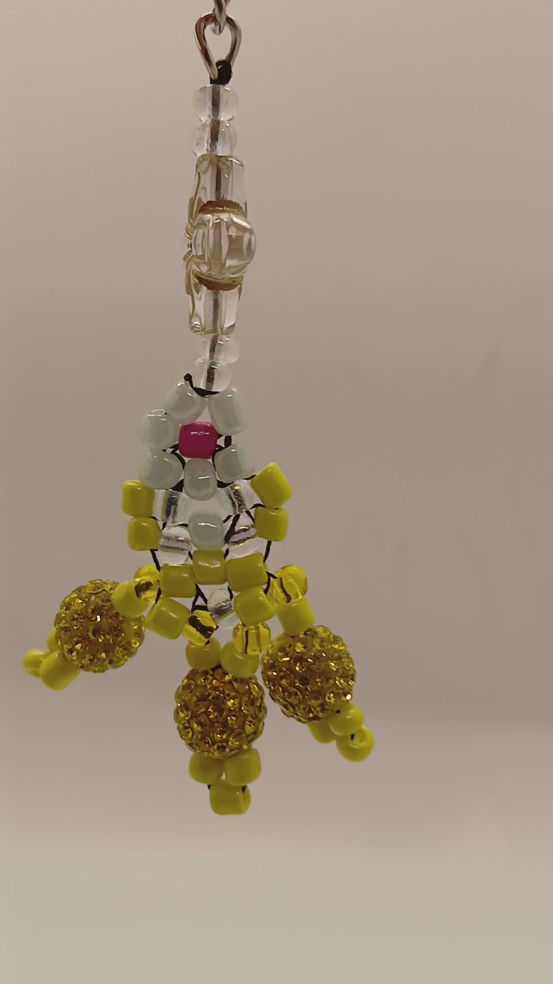 Artisan 3D Beaded Totem Keychain – Yellow & Mint Geometric Bag Charm – High-Texture "Fidget" Accessory – Includes USA Shipping