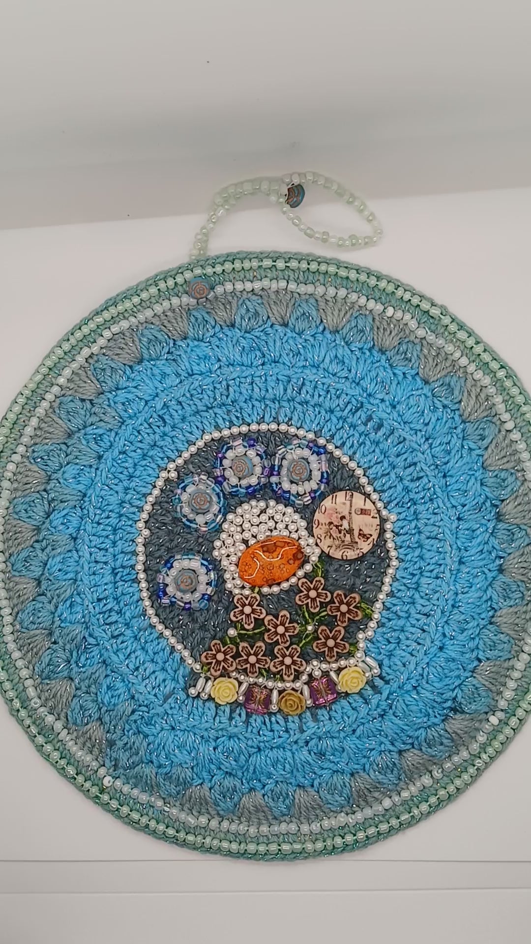 10-inch Round Crochet and Beaded Wall Decor - Eclectic Boho Fantasy Style - handmade by Oma Regina