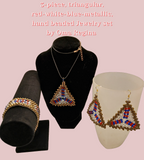 Bold 3-Piece Patriotic / Nautical hand beaded Jewelry Set - Red, White, Blue & Gold Geometric Design by Oma Regina