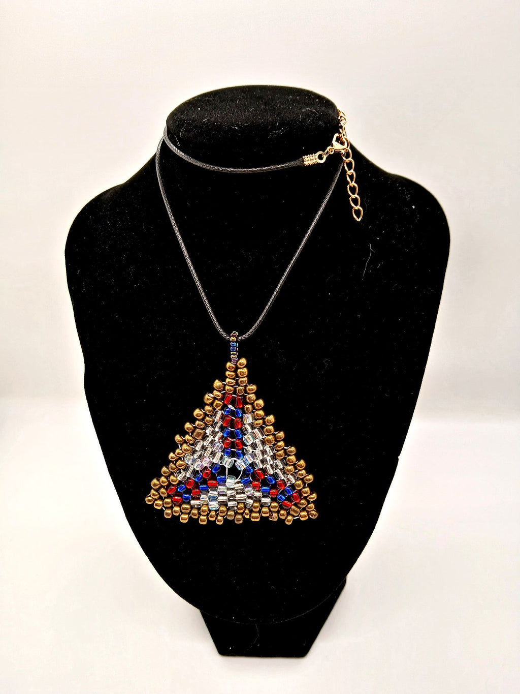 Bold 3-Piece Patriotic / Nautical hand beaded Jewelry Set - Red, White, Blue & Gold Geometric Design by Oma Regina